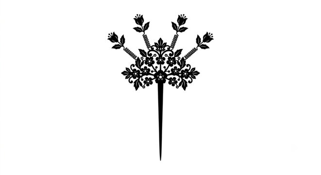 Traditional Indonesian Javanese bridal hairpin vector illustration cunduk mentul kembang goyang floral cultural ornament silhouette isolated on white background