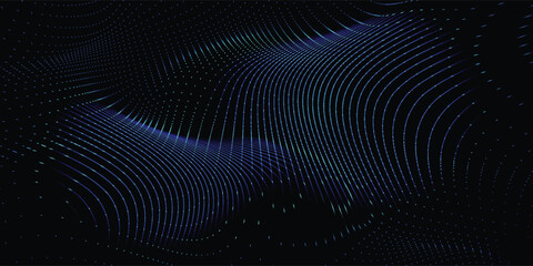 Blue outer space. wavy background. Smooth liquid movement of luminous particles of information. Striped scientific. © HOSEN