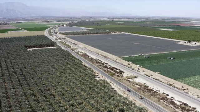 Highway 111 and Agriculture in Salton Sea Basin Mecca California Drone
