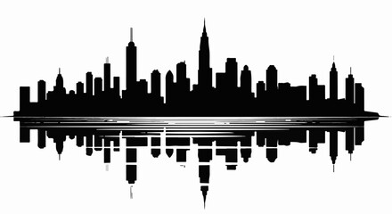 Obraz premium Black silhouette of a city skyline reflected in water