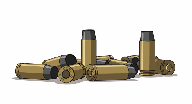 A pile of ammunition cartridges with brass casings and grey tips