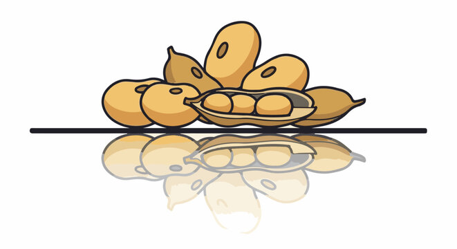 A pile of cartoon soybeans and a split pod with beans