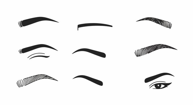 A collection of diverse eyebrow shapes, some drawn with lines