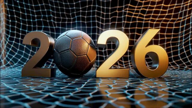 Cinematic, ultra-sharp detailed design featuring the typography '2026' where the '0' is replace net background glow light animation video