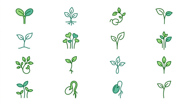 Collection of Hand Drawn Seedling Icons Representing Growth.