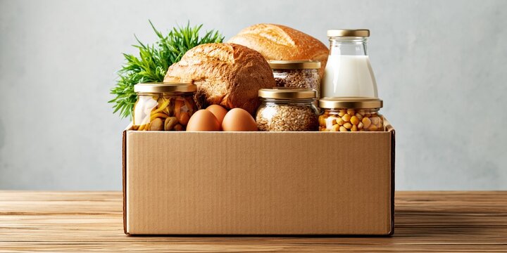 Food essentials in a rustic wooden box