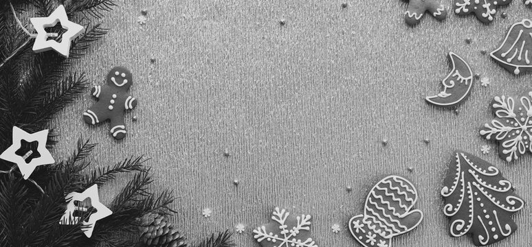 Christmas Gingerbread Cookies And Festive Holiday Background Collection