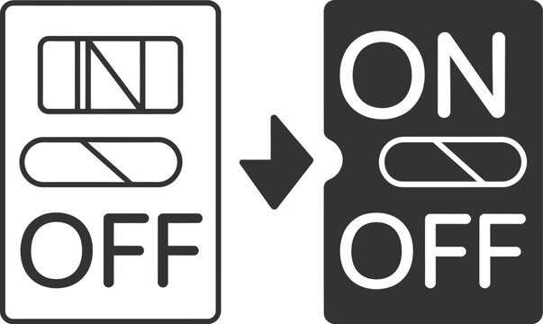 Light switch off icon vector silhouette illustration with thin line symbols for electrical systems and smart interfaces.