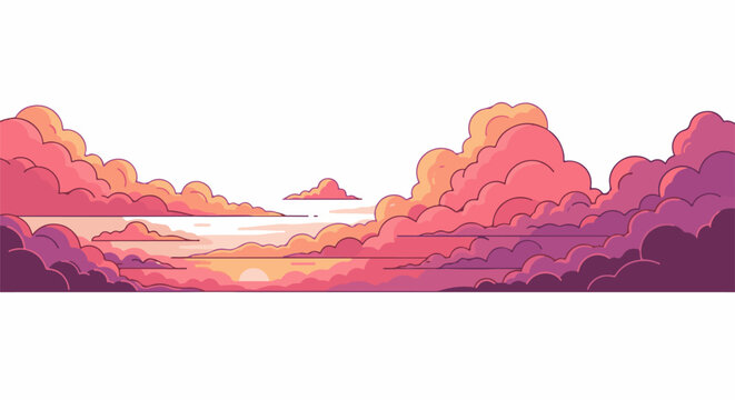 Pixel art sunset over calm water with vibrant pink and purple clouds