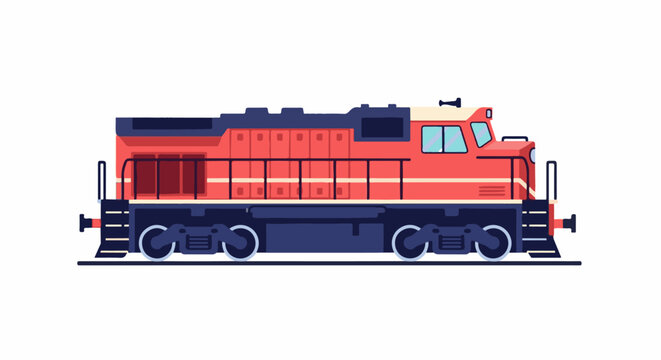 Stylized flat design illustration of a red and blue train engine