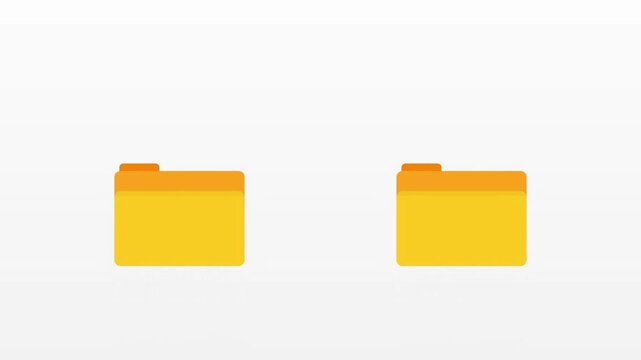 File Transfer Animation Showing Document Icons Moving Between Yellow Folders on White Background