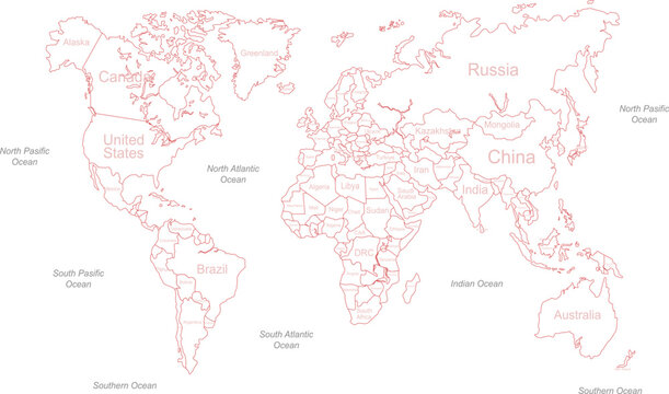 Detailed world map with country borders and names vector