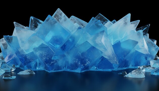 Stunning abstract blue crystal formation on dark background.
