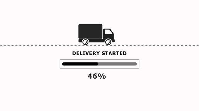 Black delivery truck icon with progress bar and percentage on white background shipping logistics