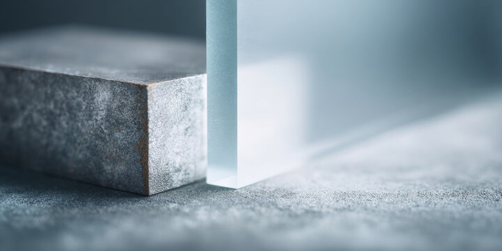 Close-up of metal and glass blocks