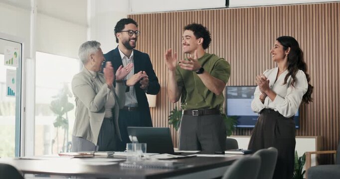 Business people, hands and pile for celebration at office, support and goals at finance company. Group, team and stack with success, motivation and applause for announcement at investment agency