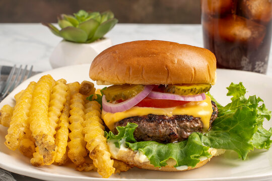 cheese burge  with a side of french fries