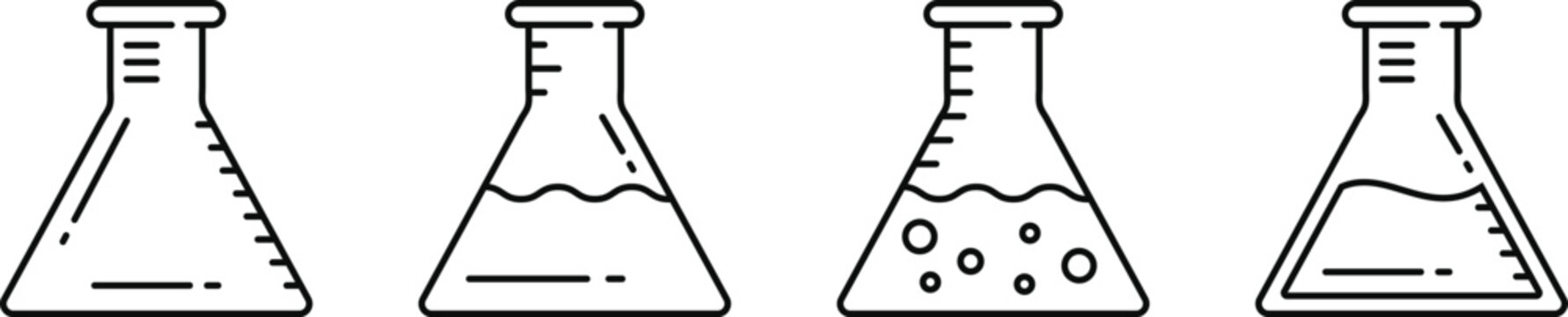 Hand Drawn Erlenmeyer Flask Icons Set Vector Illustration, Laboratory Chemistry and Science Line Art Collection