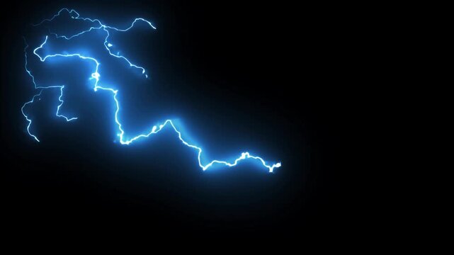 Lightning power overlay on green screen, Electric lightning, Animated bolt strikes, lightning storm, blue light force effect, Blue Lightning flash Thunderbolt isolated on black background