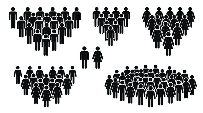 Multiple groups of human stick figures arranged in distinct geometric patterns shown in this digital illustration