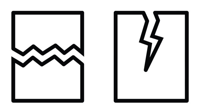 Simple black line art illustration showing two different styles of broken rectangular shapes and forms