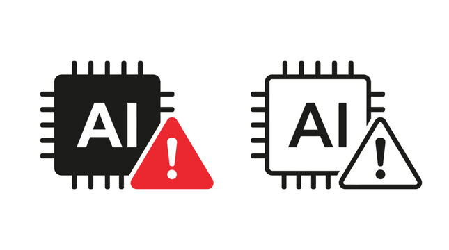 Artificial intelligence chip icons displayed with warning signs representing potential risks and digital safety concerns today