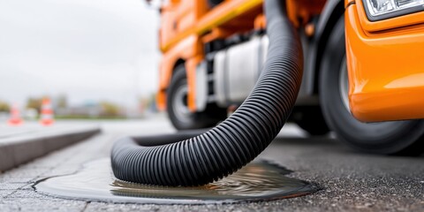 Fototapeta premium Truck discharge on pavement close up view