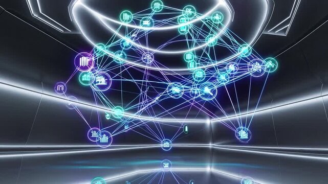 Digital Network Connections in Futuristic Abstract Space with Glow Effects