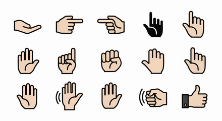 Fototapeta premium Collection of diverse hand gesture icons in a grid format, showcasing various human interactions
