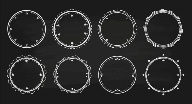 Collection of eight decorative circular frames with varied border styles on a dark background