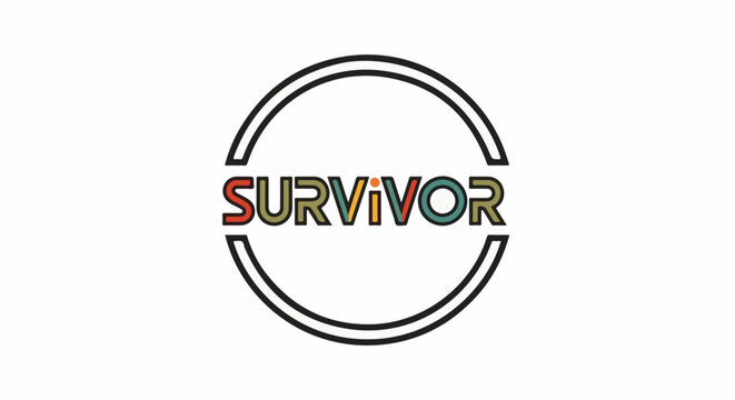 Colorful text "Survivor" inside a double-lined circle, symbolizing resilience and victory