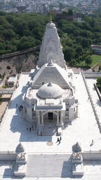 Vertical Aerial Shot of Birla Mandir Jaipur Rajasthan India
