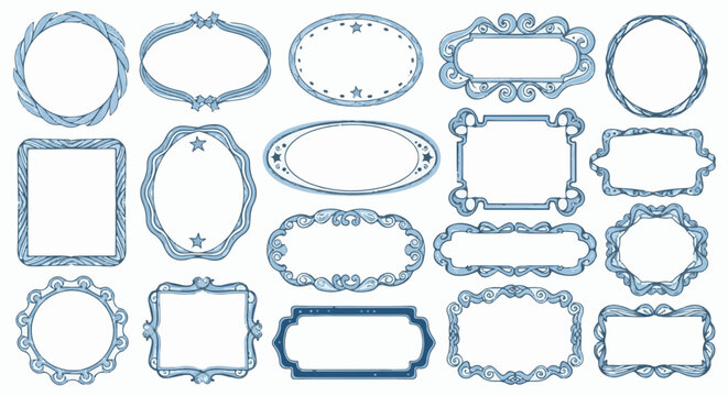 Collection of twenty decorative blue-toned frames and borders