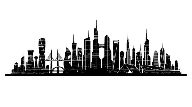 Minimal Futuristic Global Megacity Skyline Vector Illustration with Modern Smart City Silhouettes on White Background