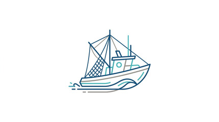 Fishing boat sailing on water with white background. © Lok