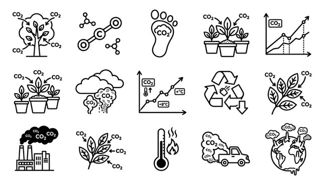 Carbon dioxide cycle and climate change infographic elements