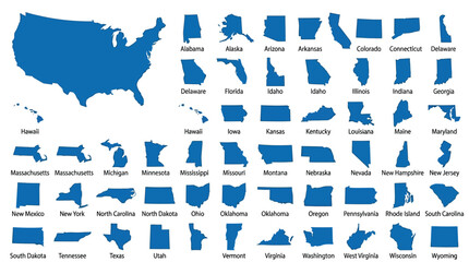 Obraz premium Detailed blue map of the united states showing all individual state shapes in this educational photograph
