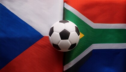 Naklejka premium soccer ball placing between czech flag and south africa flag