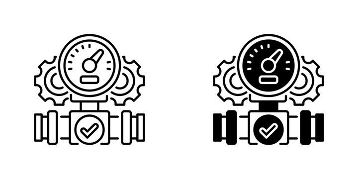 Pressure Gauge Line Icon, Outline Symbol for Equipment Monitoring, Measurement Control, Safety Inspection, Industrial Piping, and Pneumatic System. Vector Sign Icon.