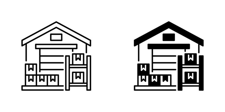 Warehouse Line Icon, Outline Symbol for Inventory Storage, Logistics Management, Supply Chain, Goods Distribution, and Stock Control. Vector Sign Icon.