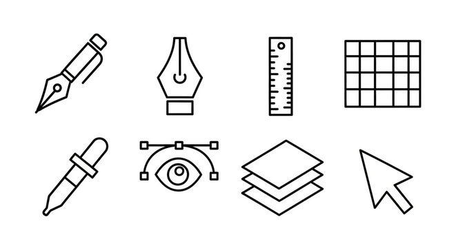 Graphic design and drawing tools icons.