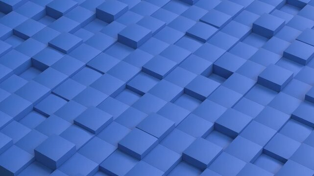 Seamless loop of abstract 3D blue cubes moving up and down with procedural noise wave effect