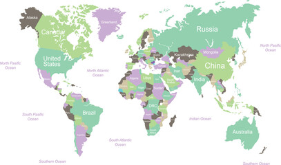 Colorful Vector World Map with Country Labels © sudais