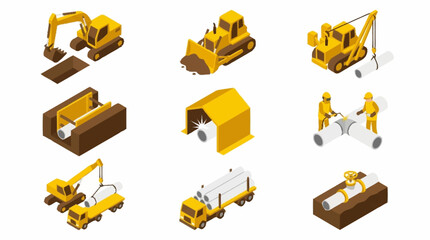 Collection of heavy machinery and construction vehicles. © Dani