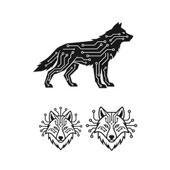 Obraz premium Cybernetic Wolf Silhouette with Circuit Board Patterns, Digital Animal Concept