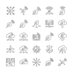 Fototapeta premium Leaf Technology Icons Set: IoT, Network, Cloud, Server, Data Flow, Connectivity