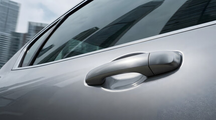 Naklejka premium Silver car door handle isolated on transparent background cutout. Created with AI image