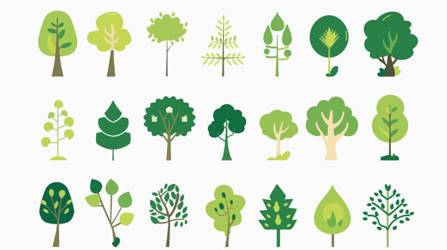 Collection of stylized green trees illustration for design elements and backgrounds