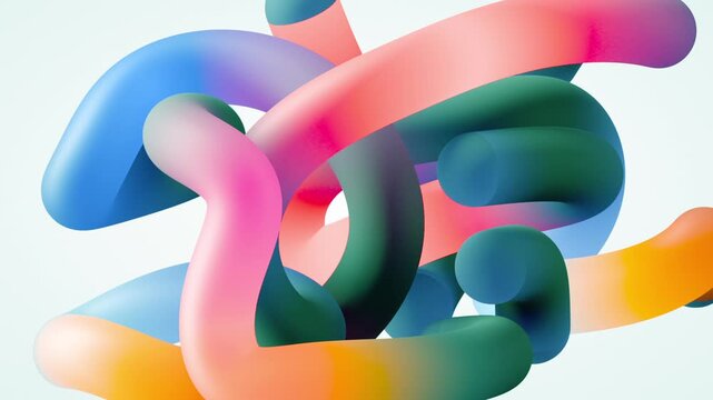 looping 3d animation of geometric background. Volumetric tangled maze. Macro of tangled colorful curvy tubes spin and rotate