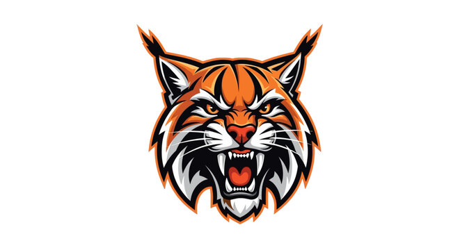 Fierce orange and white bobcat mascot logo with sharp teeth and ears
